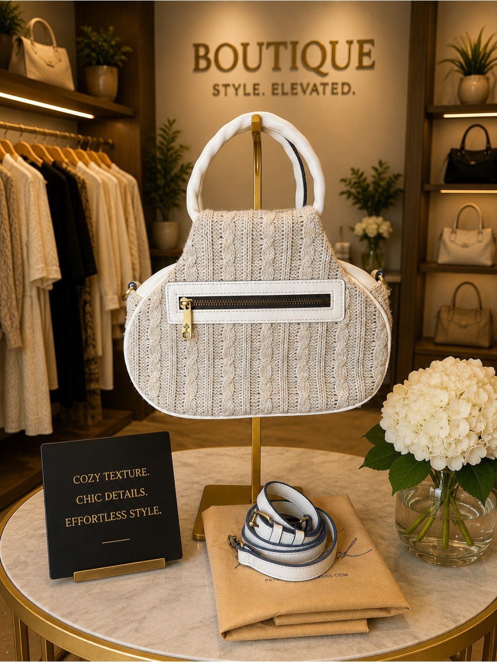 Patricia Nash Cream Cable-Knit Top-Handle Shoulder Bag - Picture 3 of 5